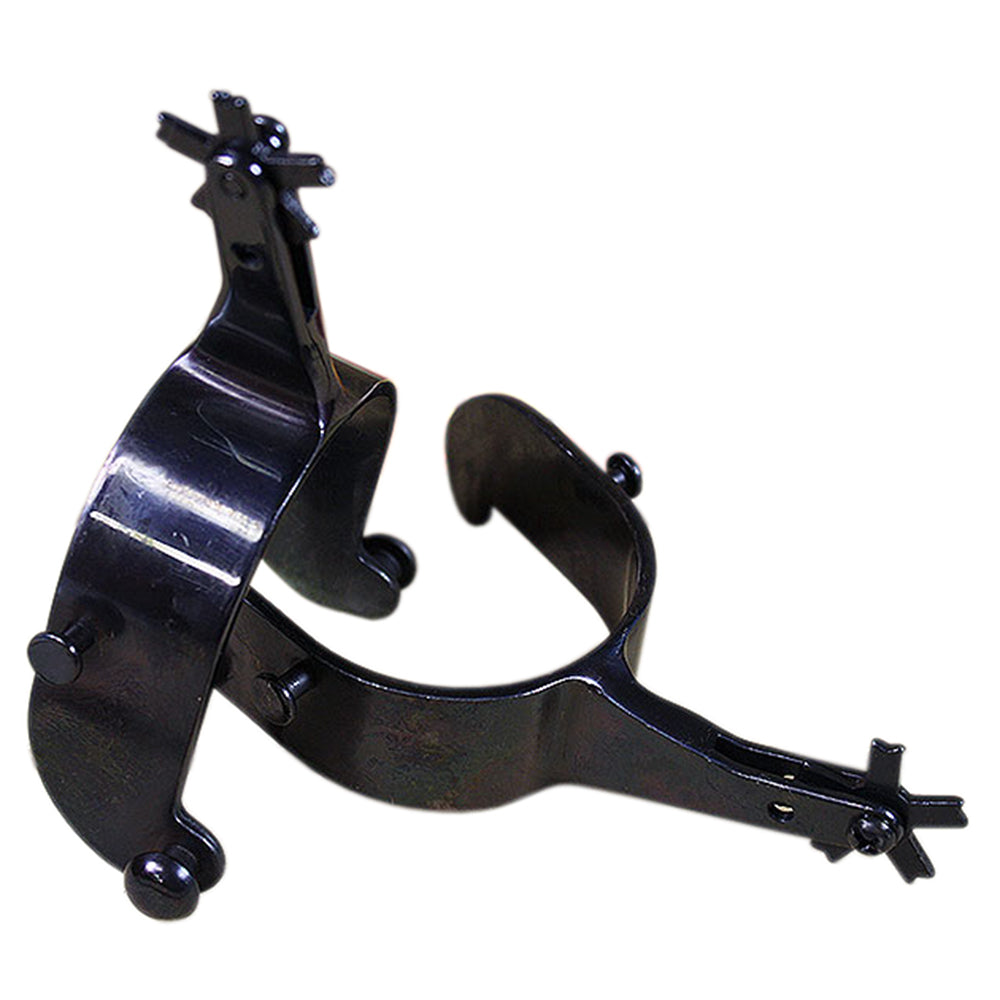 Hilason Black Steel Men Rodeo Spurs 5 Points Notched Rowels