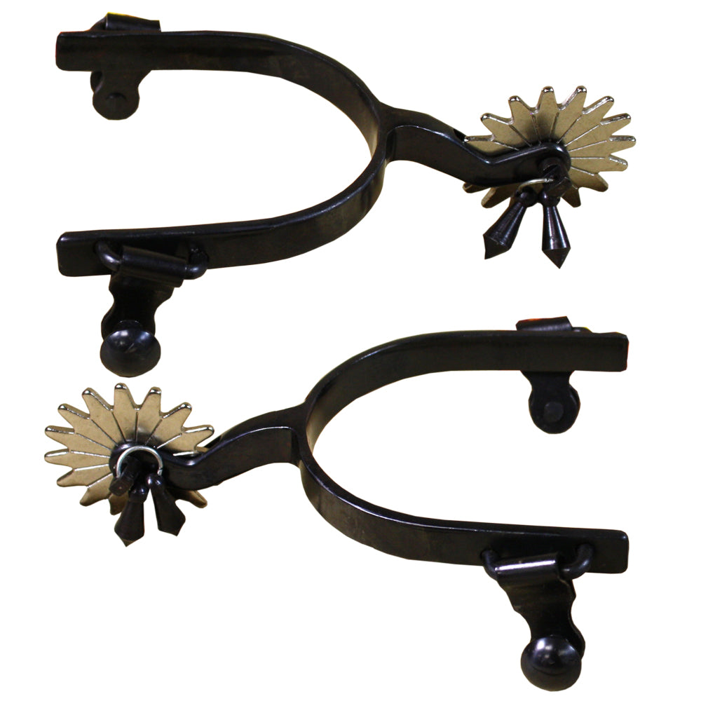 Hilason Black Steel Men Spurs Nickel Plated Rowels