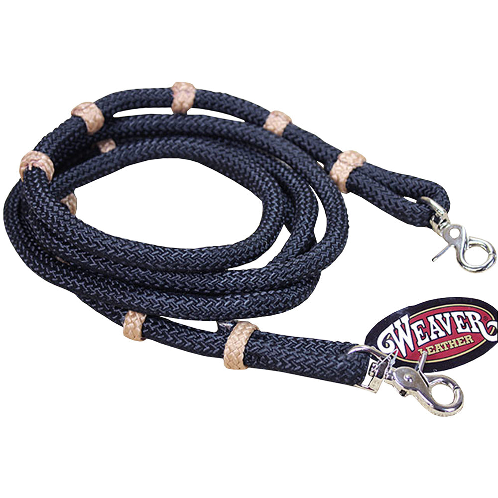 Black Tan 8Ft Weaver Horse Tack Braided Nylon Roping Rein Nickle Plated Snap