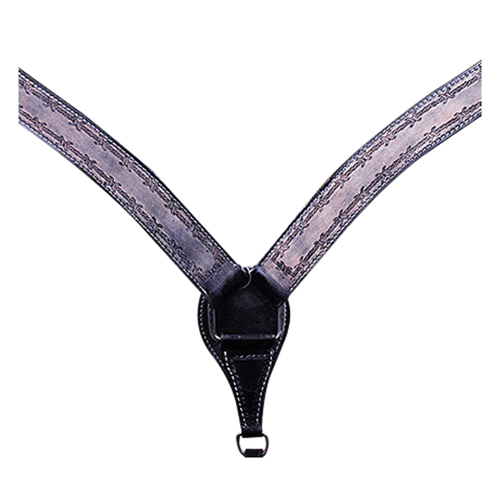 HILASON Western Horse Headstall Breast Collar Set Genuine American Leather Barb Wire Rough Out Black | For Horses