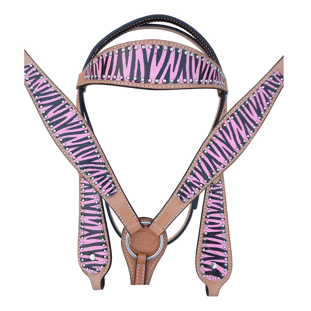 Hilason Western Horse Leather Headstall and Breast Collar Tack Set Zebra | Bridle for Horses Headstalls