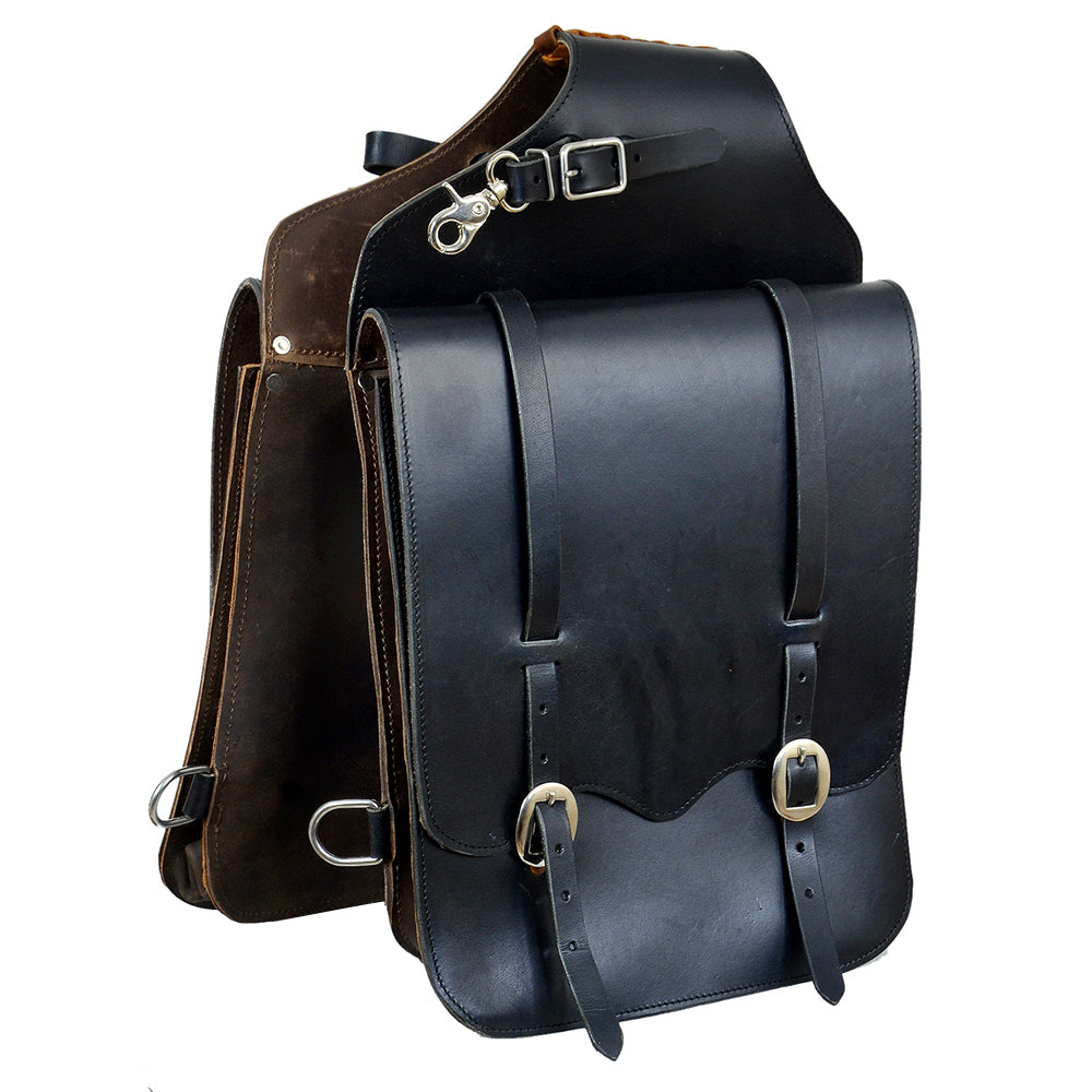 HILASON Soft Leather Horse Saddle Bag Black & Brown | Equestrian Western Adjustable Closure