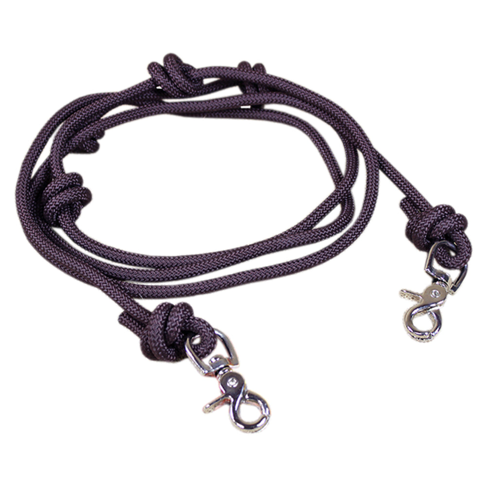 8 Ft Hilason Mountain Rope Knotted Barrel Horse Rein Round Trigger Snap Brown