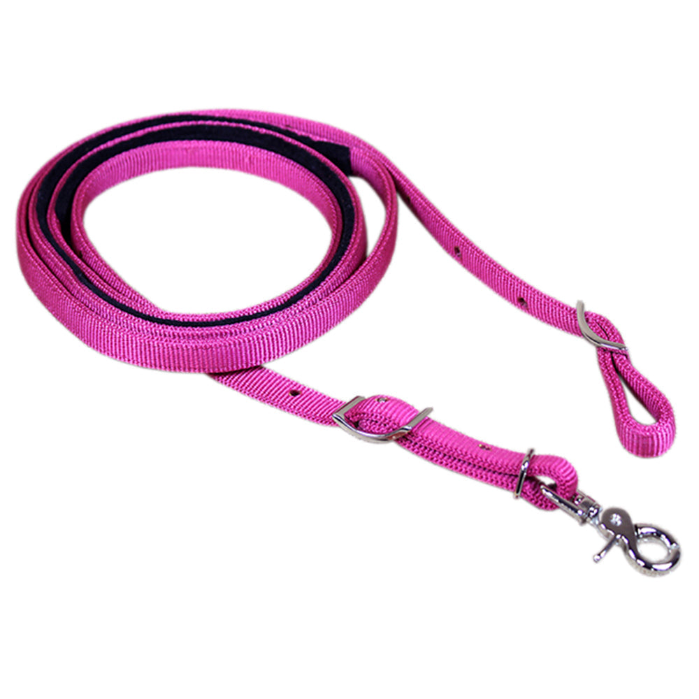 5/8In X 8Ft Hilason Raspberry Nylon Horse Spilt Contest Rein Tack Nickel Plated