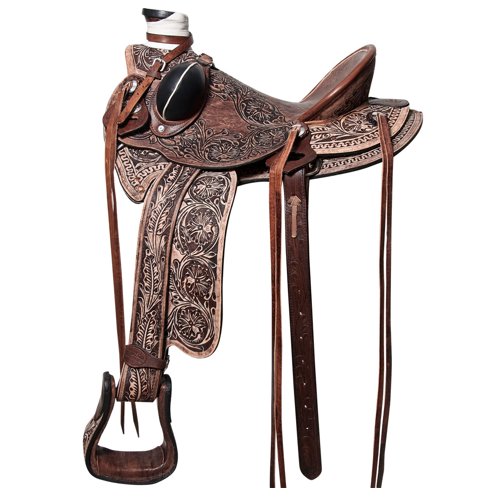 HILASON Western Horse Wade Saddle American Leather Ranch Roping Dark Brown | Hand Tooled & For Horses