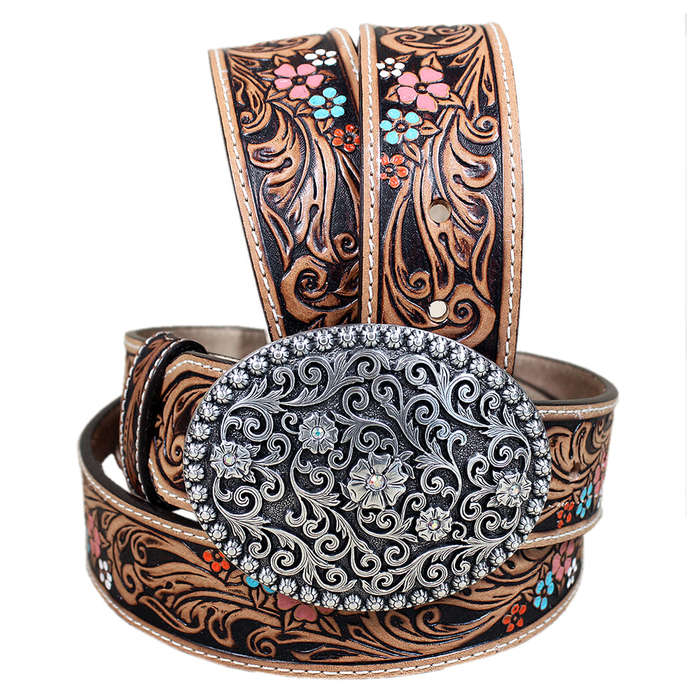34 In Hilason Justin Tan Vanessa Vine Floral Tool Leather Ladies Belt Western Cowgirl