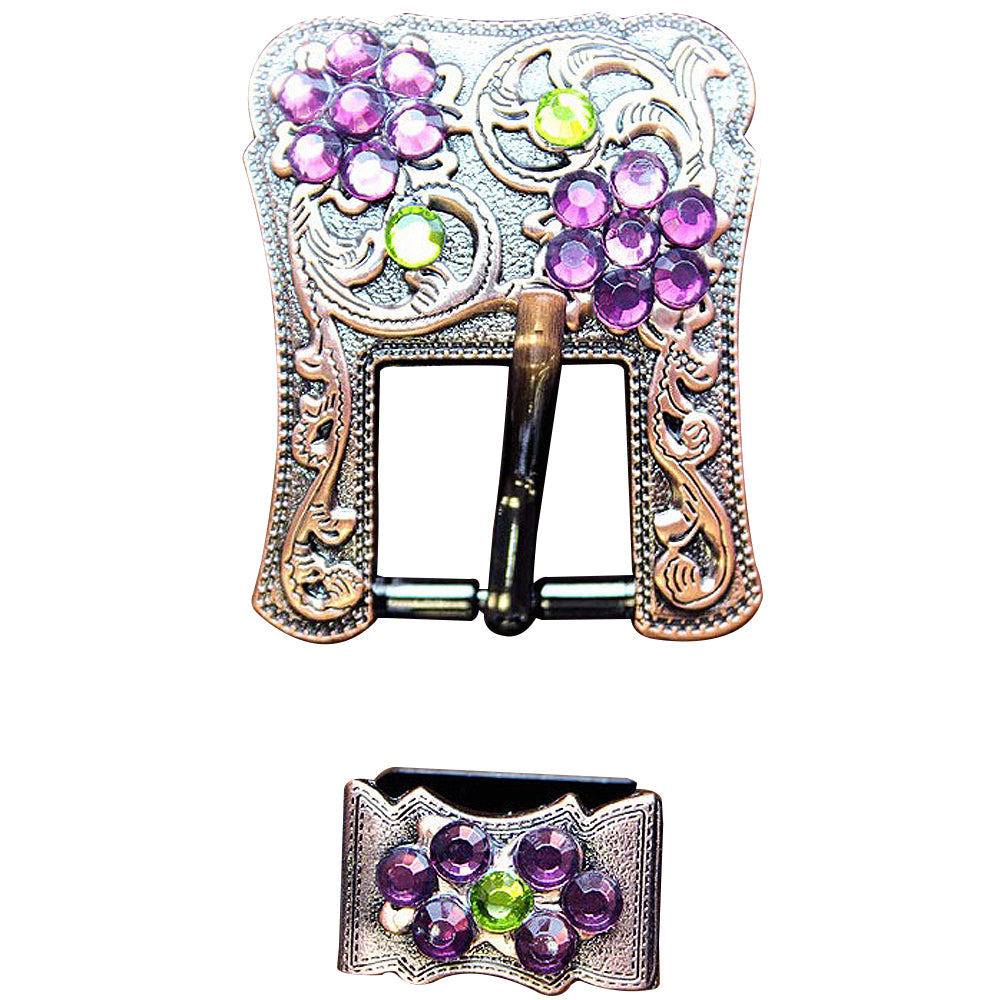 Hilason Screw Back Concho Purple & Lime Crystal Floral Copper Buckle Set 3/4 Inch