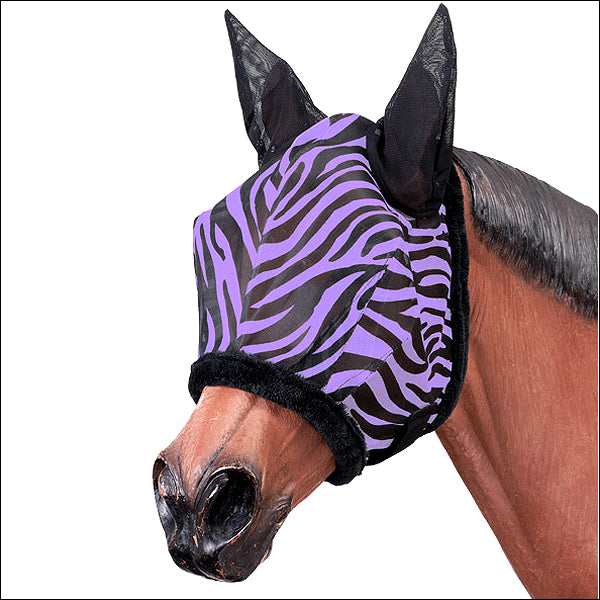 Tough-1 Purple Zebra Pattern Mesh Horse Fly Mask Western Tack