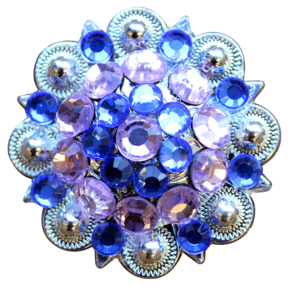 HILASON Western Berry Conchos Glass Rhinestones Bling Tack Cowgirl Rose & Sapphire Color | Bridle Slotted