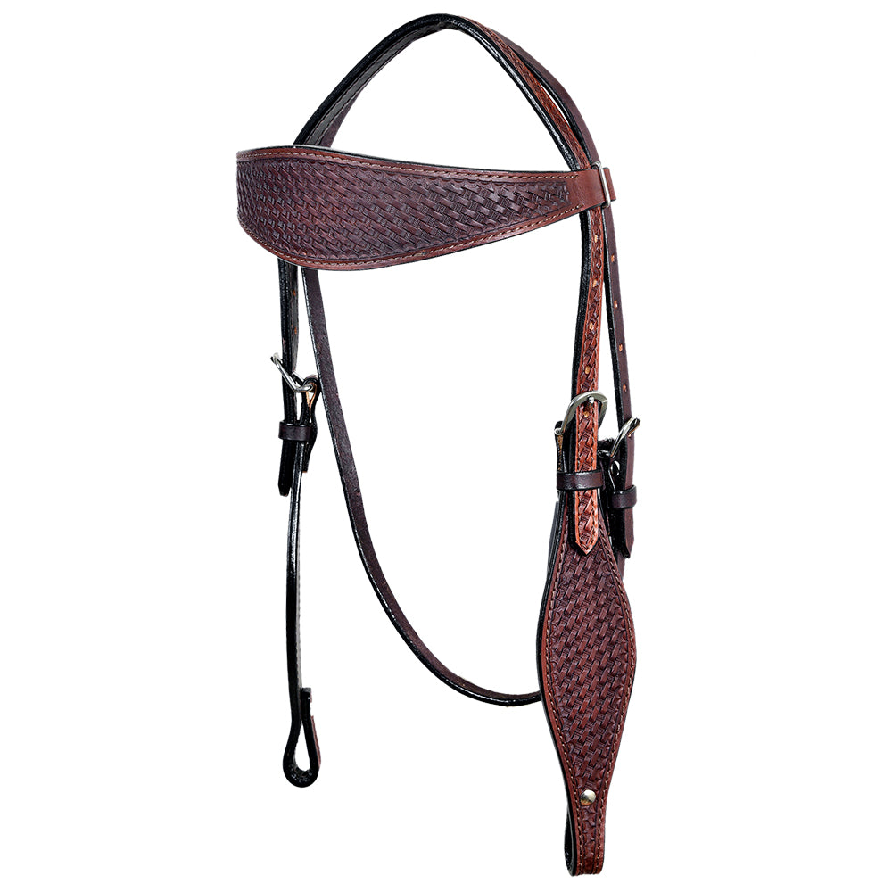HILASON Western Horse Headstall Breast Collar Set Genuine American Leather Basket Weave Dark Brown | For Horses