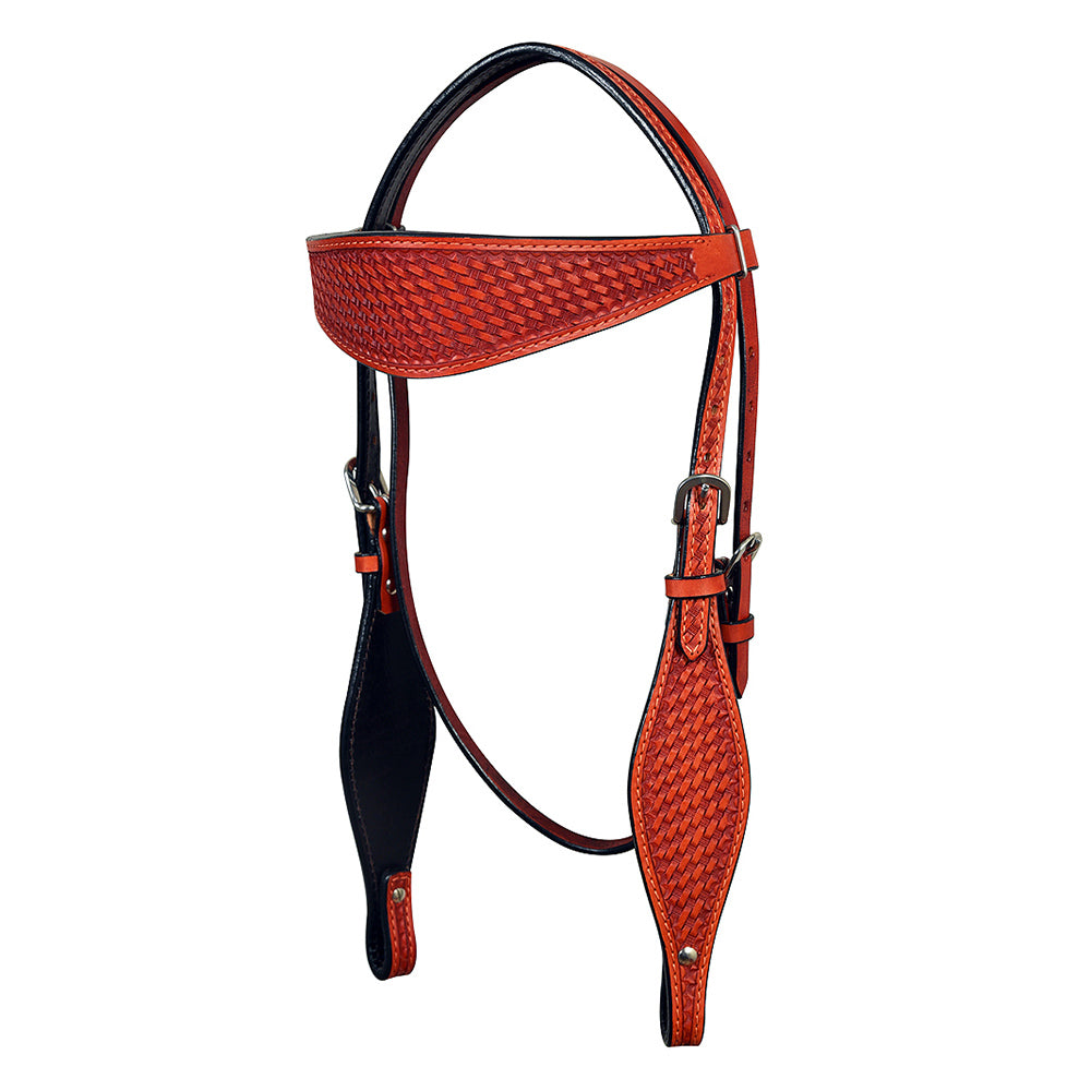 HILASON Western Horse Headstall Breast Collar Set Genuine American Leather Basket Weave Mahogany | For Horses