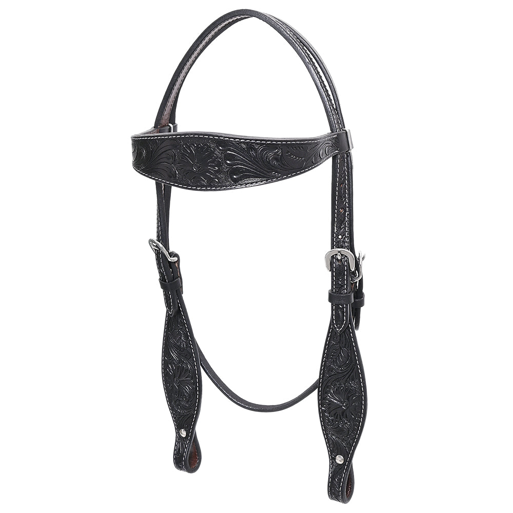 HILASON Western Horse Headstall Breast Collar Set Genuine American Leather Floral Black | For Horses