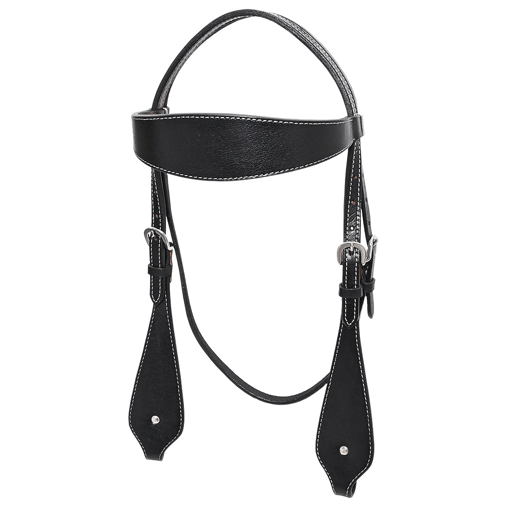 HILASON Western Horse Headstall Breast Collar Set Genuine American Leather Plain Black | For Horses
