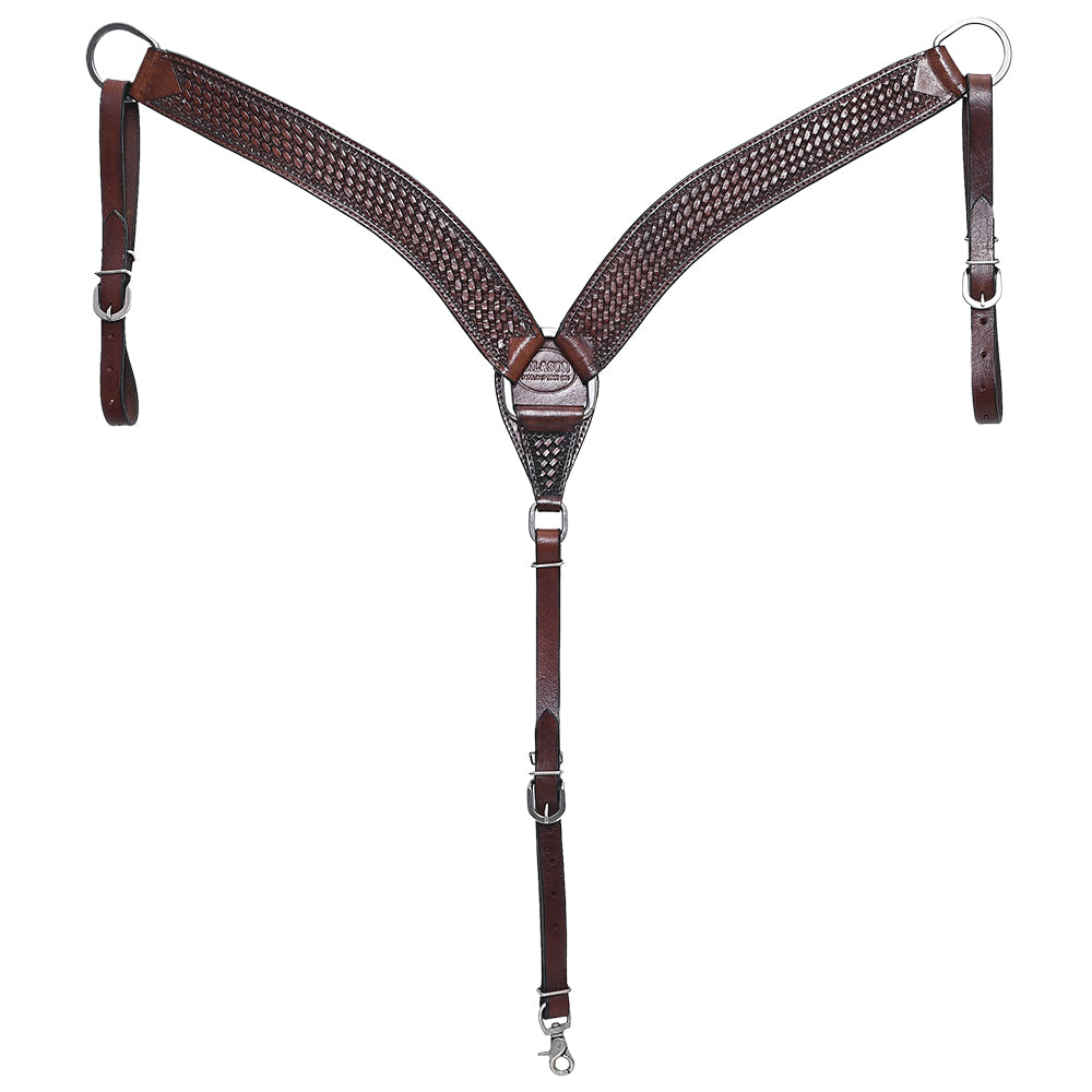 HILASON Western Horse Headstall Breast Collar Set Genuine American Leather Basket Weave Dark Brown | For Horses