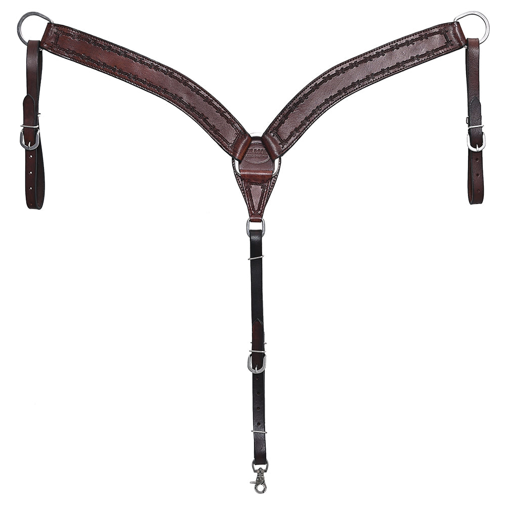 HILASON Western Horse Headstall Breast Collar Set Genuine American Leather Barb Wire Dark Brown | For Horses