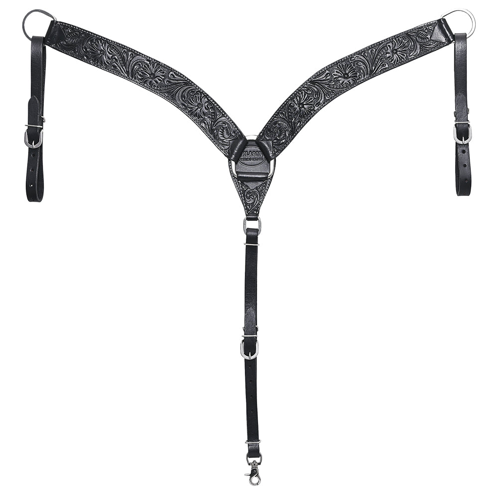 HILASON Western Horse Headstall Breast Collar Set Genuine American Leather Floral Black | For Horses