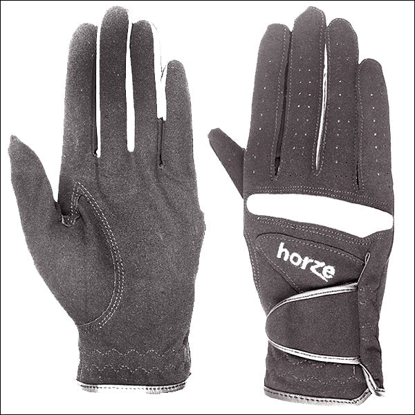 Large Grey Horze Lyon Synthetic Leather Gloves W/ Lycra Panels Horse Riding