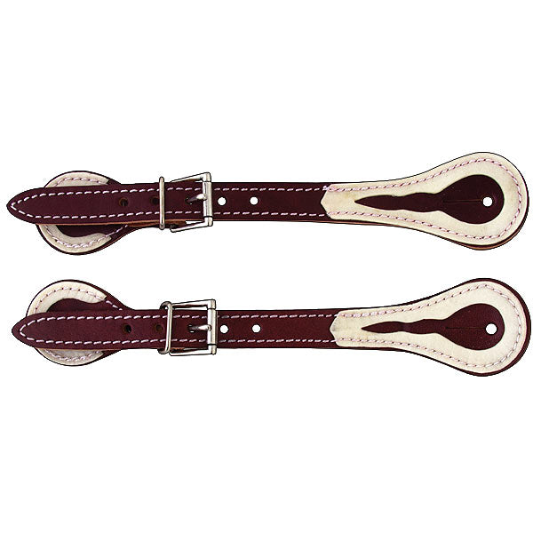 Hilason Burgundy Leather Spur Straps 1 Ply Stitched W/ Rawhide Trim