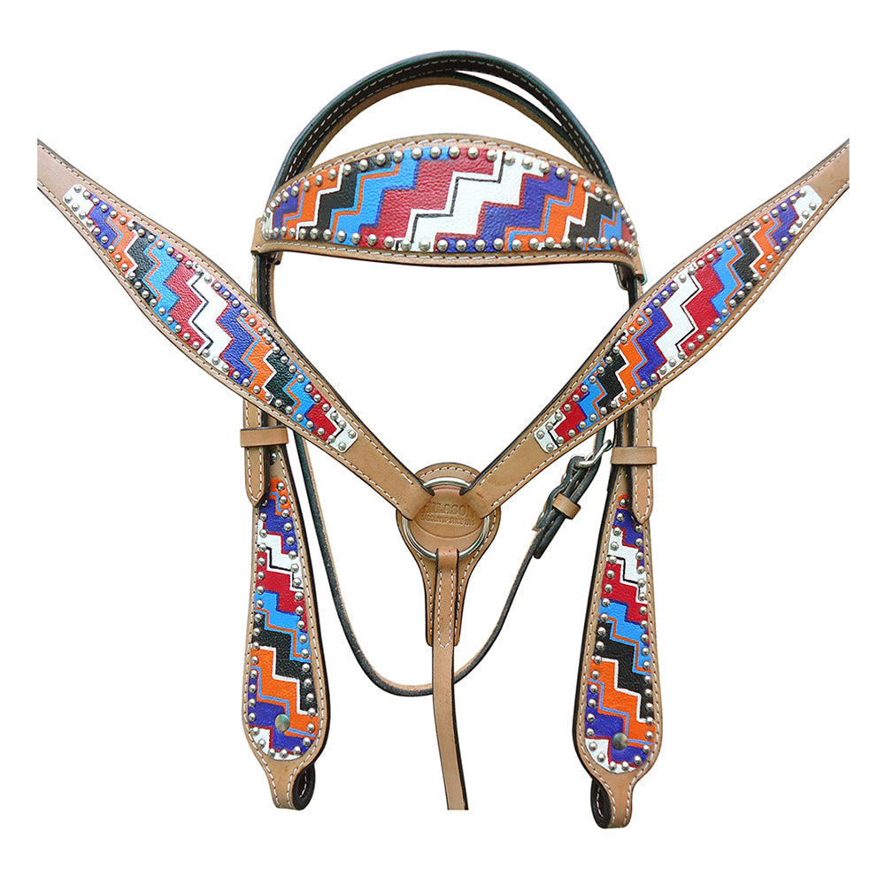 HILASON Western Horse Leather Headstall and Breast Collar Set Geometry | Headstall Bridle for Horses Western | Horse Headstall Bridle | Western Headstalls Bridle for Horses