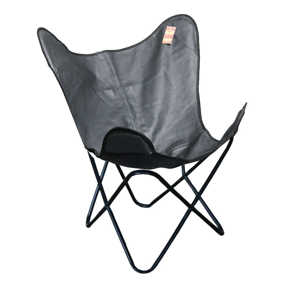 HILASON Genuine Leather Butterfly Chair Folding Lounge Modern Sling Accent Seat | Chair