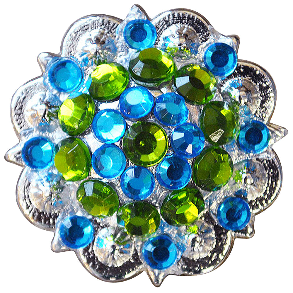 HILASON Western Screw Back Concho Peridot Blue Crystal 1-1/4In Saddle Green and Capri color | Bling