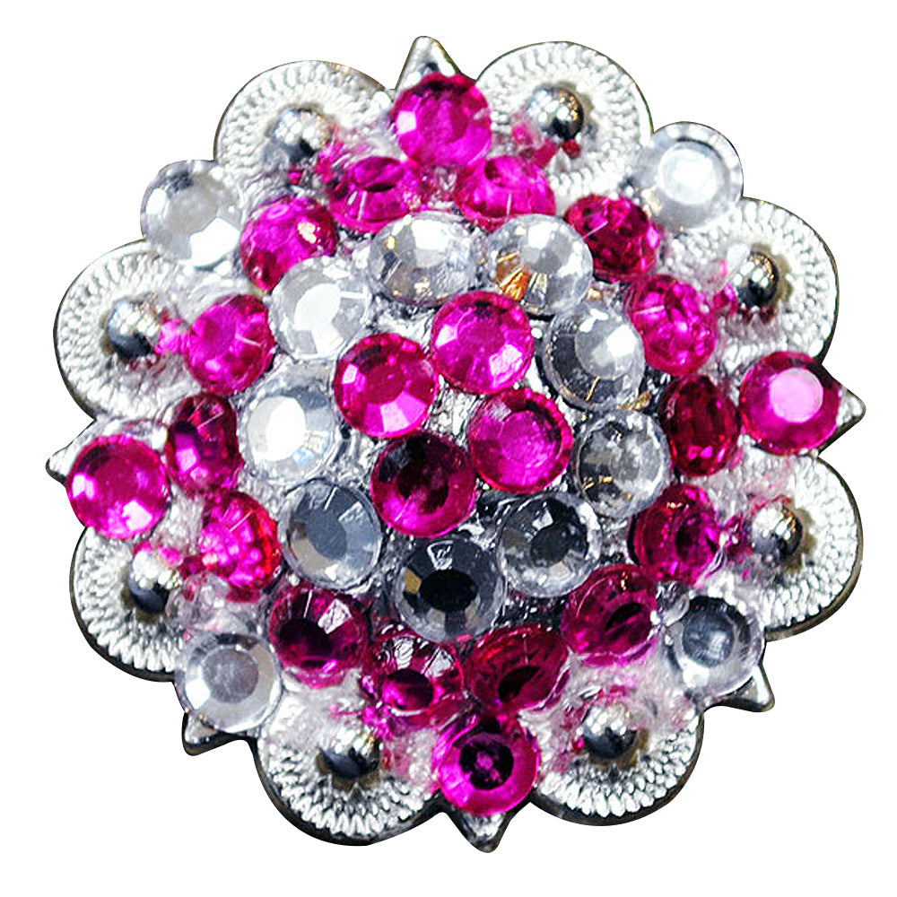 1.5" Hilason Western Style Crystal Silver Berry Rhinestone Bling Headstall Saddle Breast Collars Concho Pink