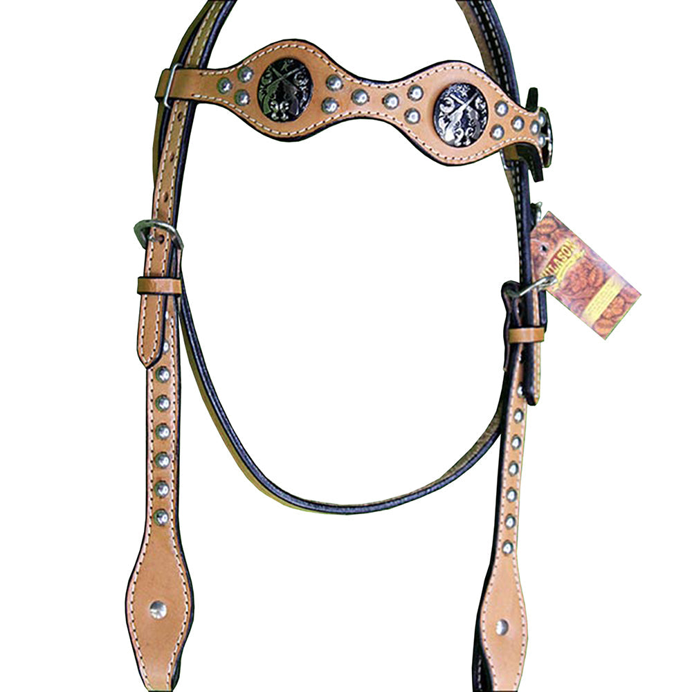 Hilason Western Headstall Horse Bridle American Leather Tan Cross Gun