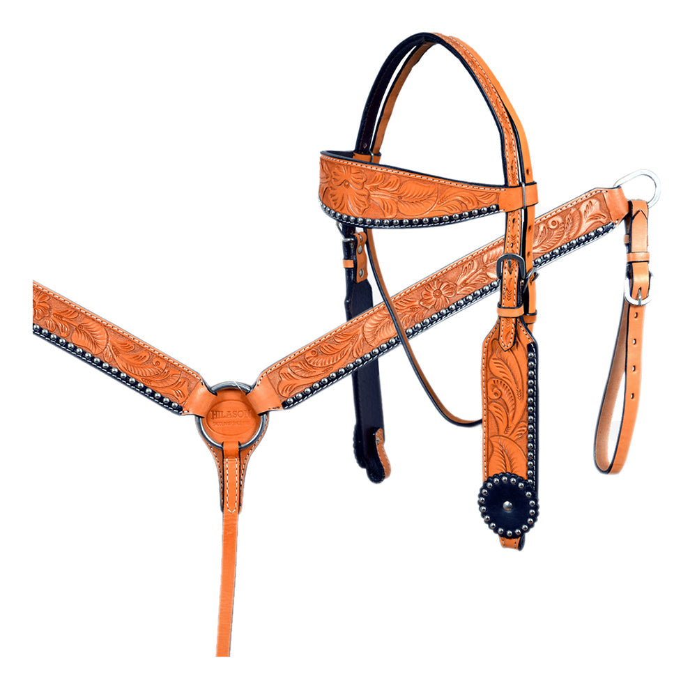 HILASON Western Horse Genuine American Leather Headstall and Breast Collar Set Saddle Tan| Headstall Bridle for Horses Western | Horse Headstall Bridle | Western Headstalls Bridle for Horses