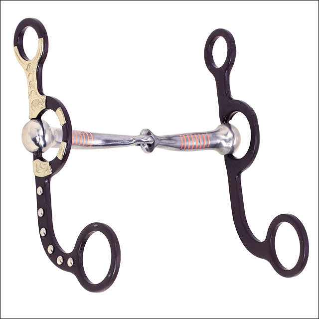 Hilason Brown Stainless Steel Snaffle Mouth W/ Copper Inlay Gs Trim & Dots