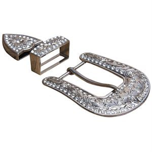 HILASON Screw Back Concho Stainless Steel Buckle Set Bling Crystal Black Color | Bridle Conchos Slotted