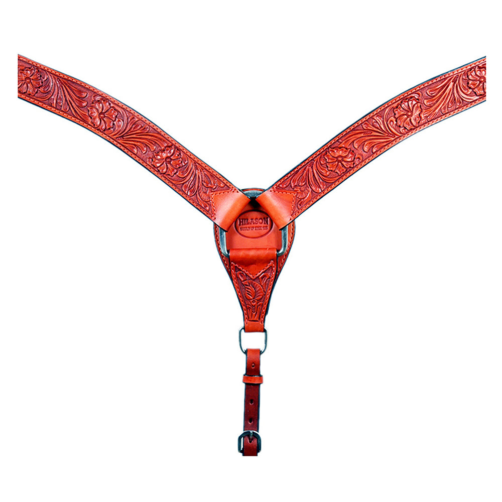 HILASON Western Horse Headstall Breast Collar Set Genuine American Leather Floral Mahogany | For Horses