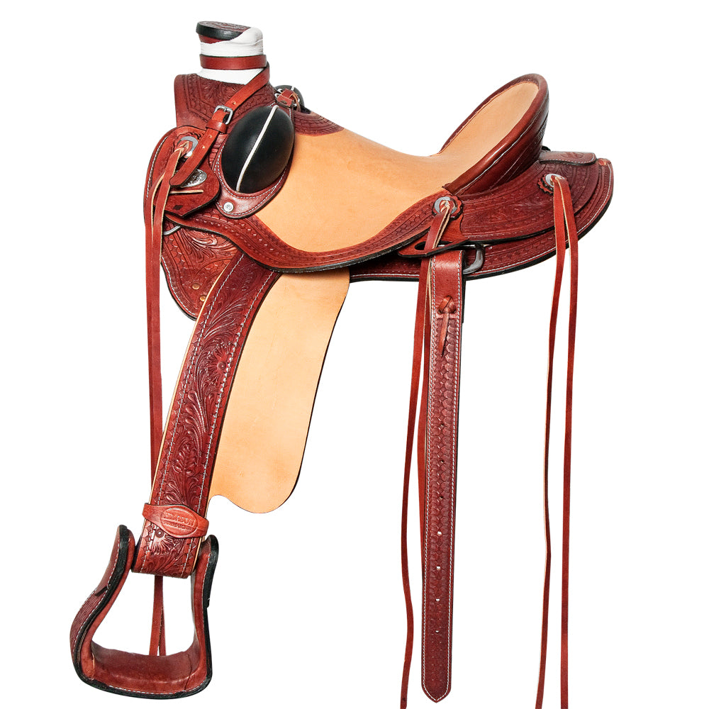 HILASON Western Horse Wade Saddle Leather Ranch Roping Mahogany | Hand Tooled & For Horses