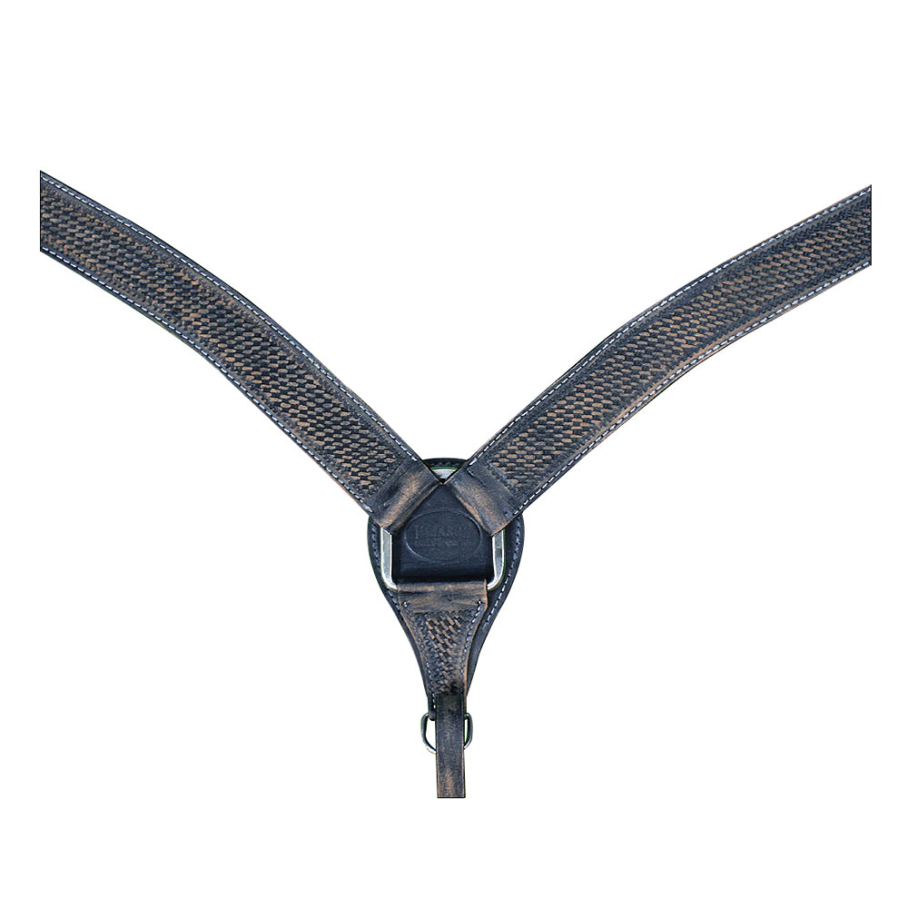 HILASON Western Horse Headstall Breast Collar Set Genuine American Leather Basket Weave Rough Out Black | For Horses