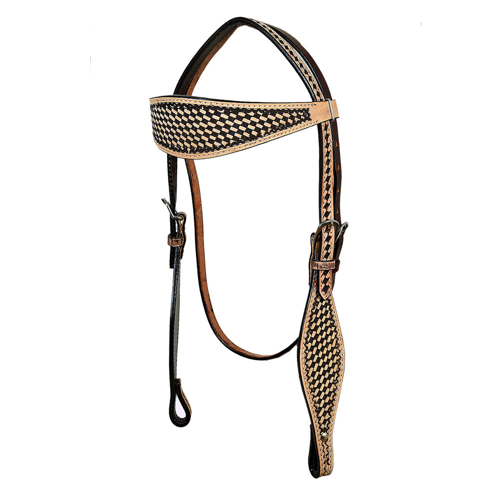 HILASON Western Horse Headstall Breast Collar Set Genuine American Leather Basket Weave Rough Out Dark Brown | For Horses