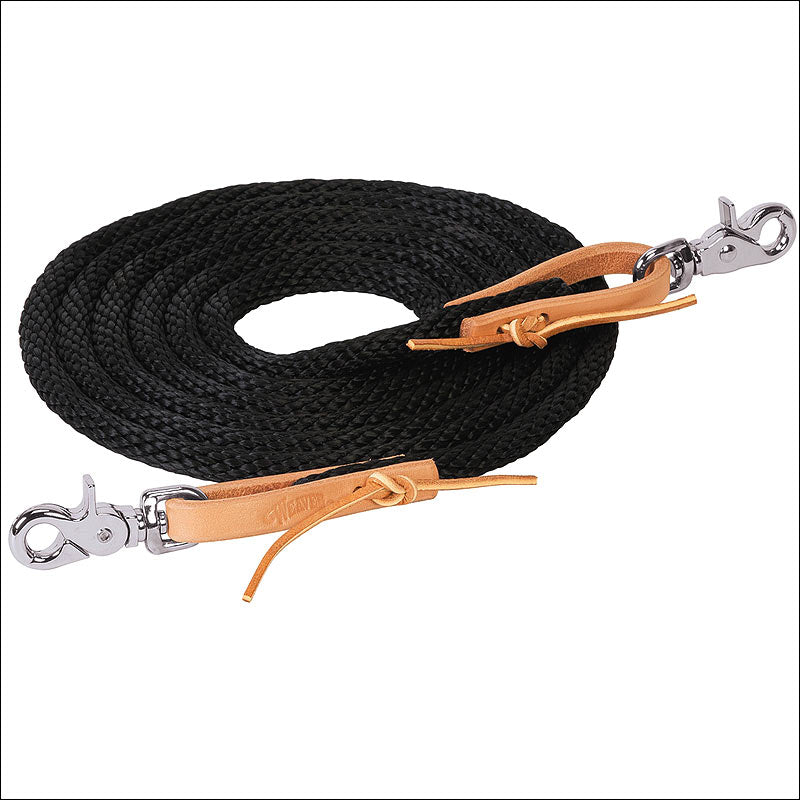 Black Weaver 10 Ft Poly Roper Tack Horse Rein Brown Leather Water Loop Ends