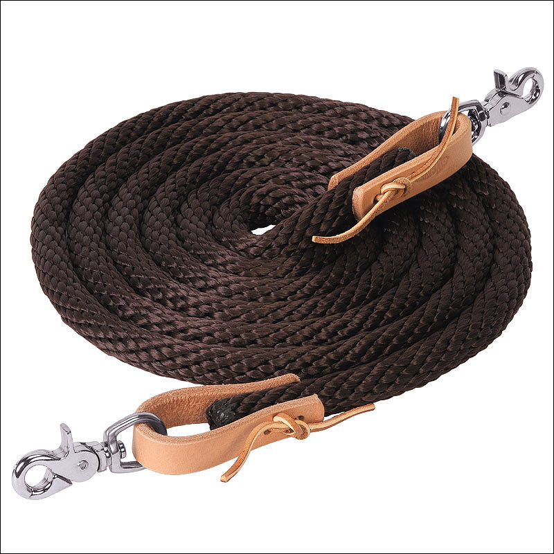 Brown Weaver 10 Ft Poly Roper Tack Horse Rein Leather Water Loop Ends