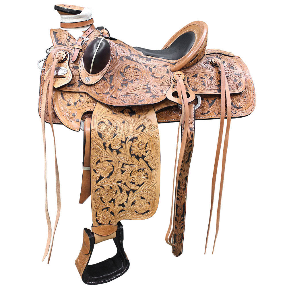 HILASON Western Horse Wade Saddle American Leather Ranch Roping Tan W/ Black | Hand Tooled & For Horses