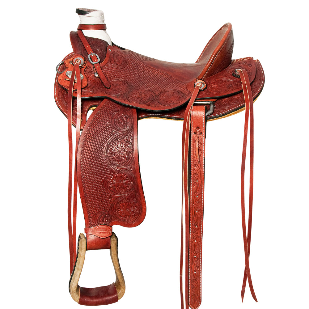 HILASON Western Horse Wade Saddle American Leather Ranch Roping Mahogany | Hand Tooled & For Horses