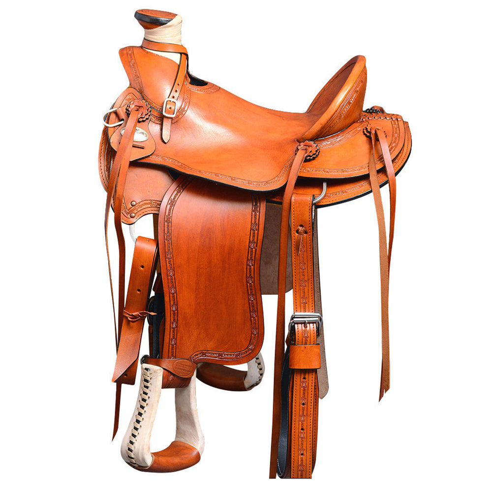 HILASON Western Horse Wade Saddle American Leather Ranch Roping Tan | Hand Tooled & For Horses