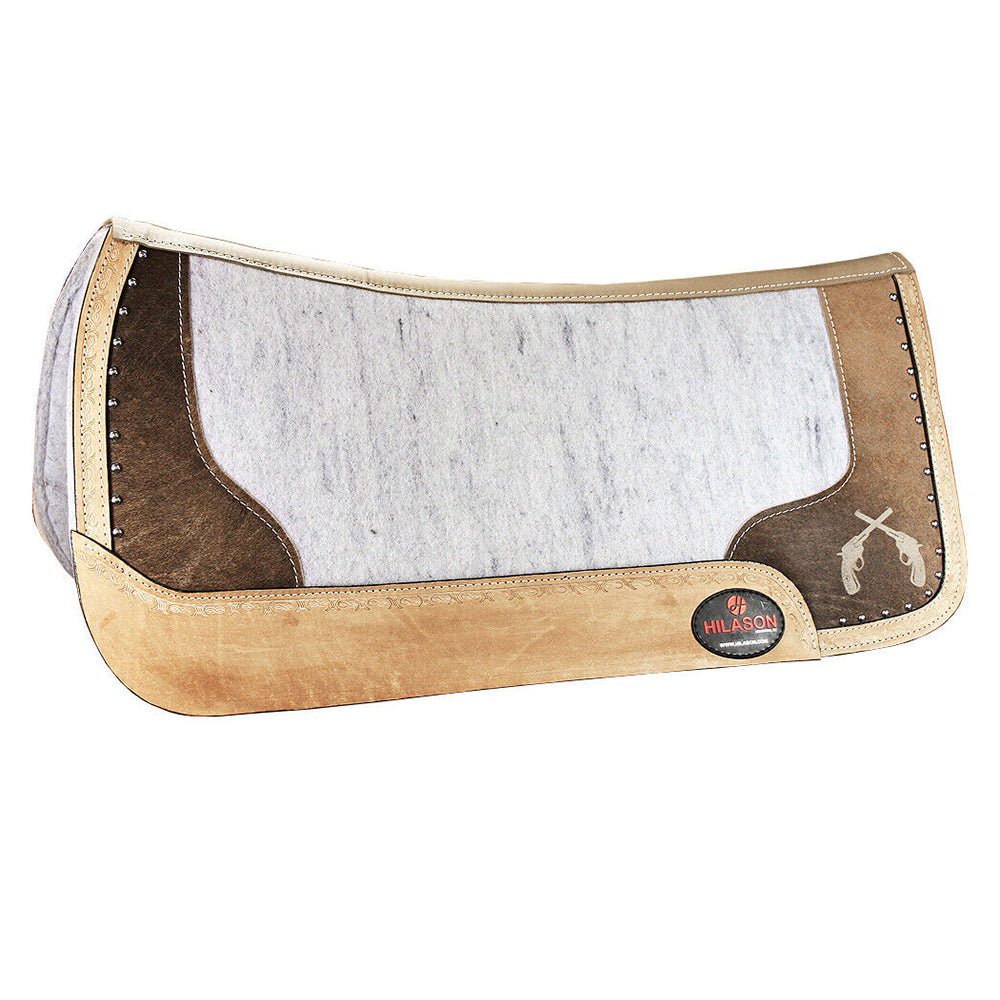 Western Wool Felt Horse Saddle Pad Leather Border Printed Cross Pistol