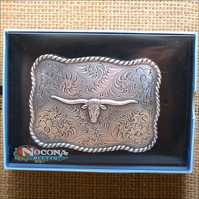 M&F Western Nocona Antique Silver Longhorn Rope Edge Belt Buckle