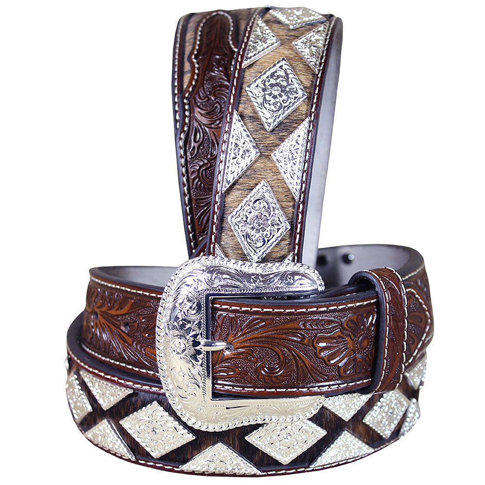 Western Nocona Leather Mens Belt Hair Diamond Conchos Dark Brown 32-46