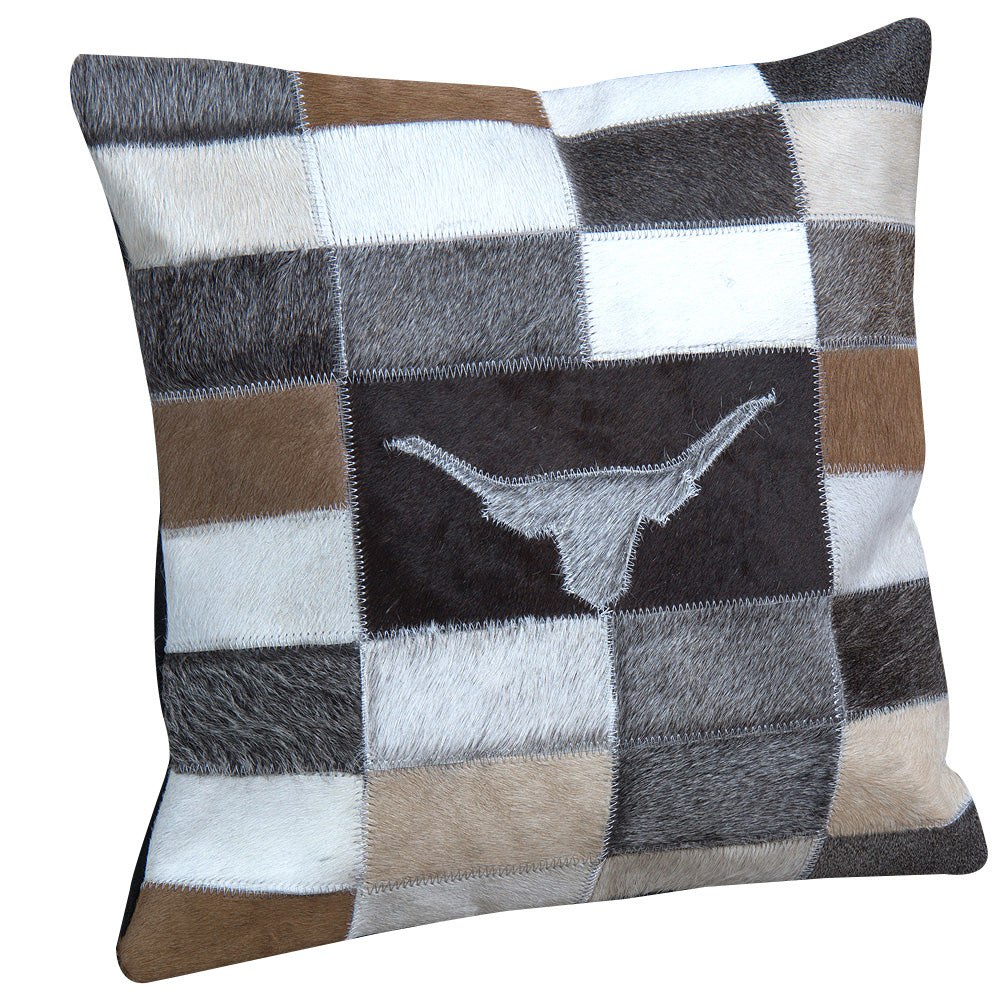 HILASON Western Cowhide Leather Hair On Patchwork Cushion Pillow Cover