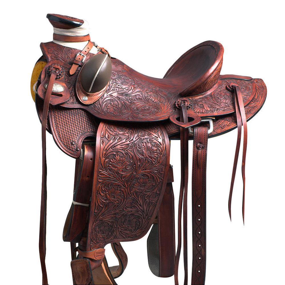 HILASON Western Horse Wade Saddle American Leather Ranch Roping Mahogany | Hand Tooled & For Horses