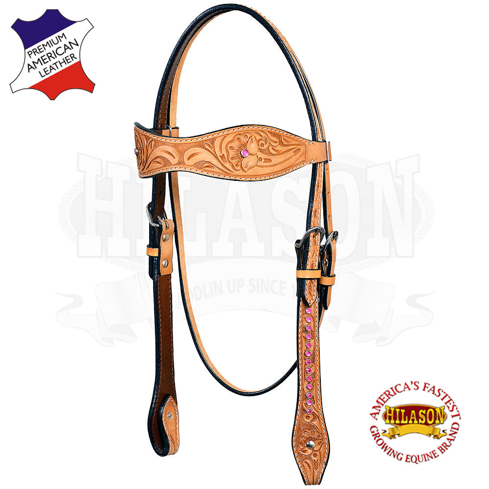 Western Horse Headstall Tack Bridle American Leather Pink Fringes Hilason