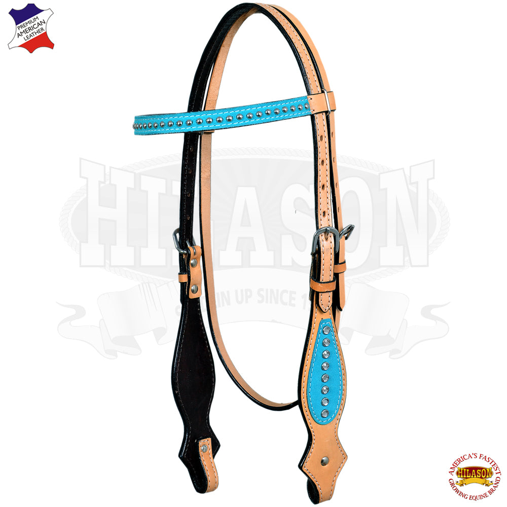 Western Horse Headstall Tack Bridle American Leather Turquoise Hilason