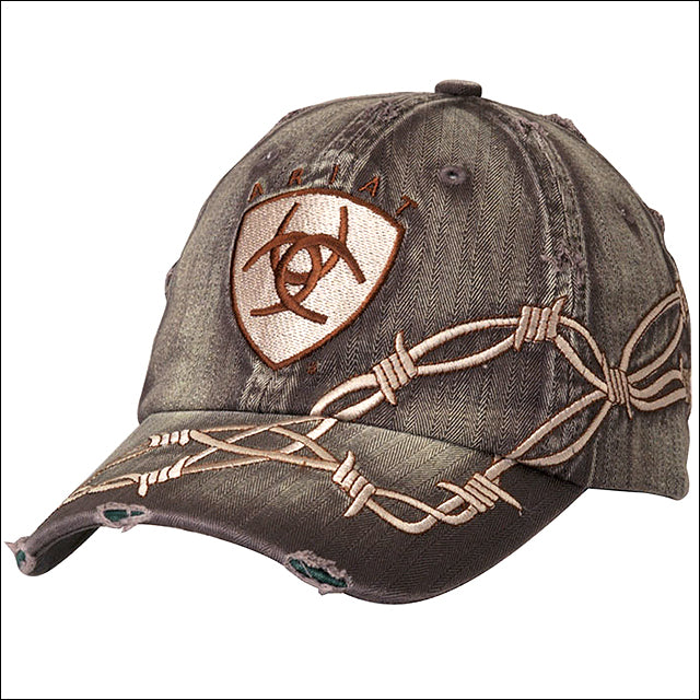 Ariat Western Mens Cowboy Baseball Cap W/ Barbwire Embroidered Logo Brown