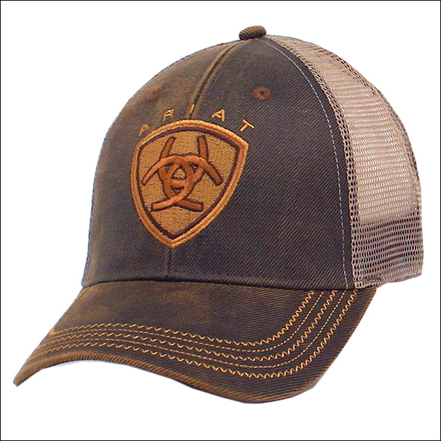 Ariat Western Mens Cowboy Mesh Baseball Cap W/ Zig Zag Logo Brown