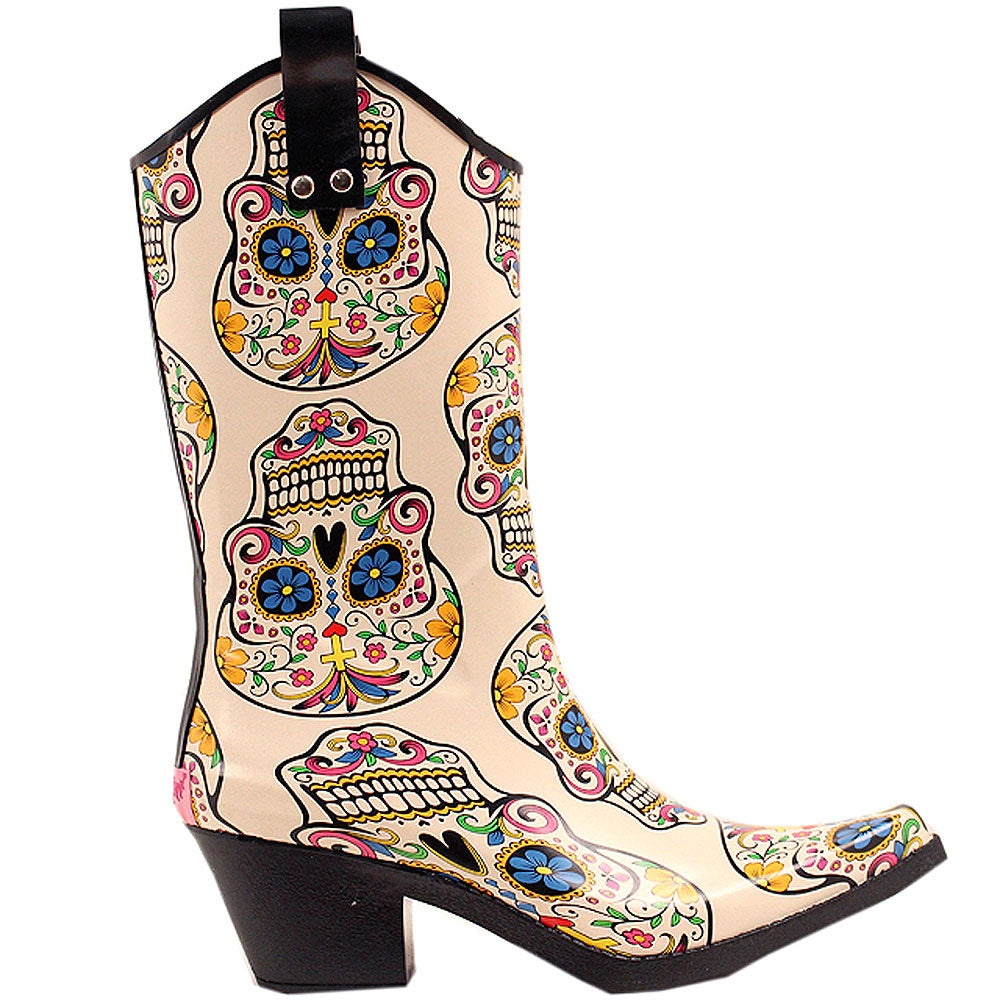 Blazin Roxx Roxy Ladies Sugar Skull Rain Boots Waterproof Snip Toe Cowgirl Heel