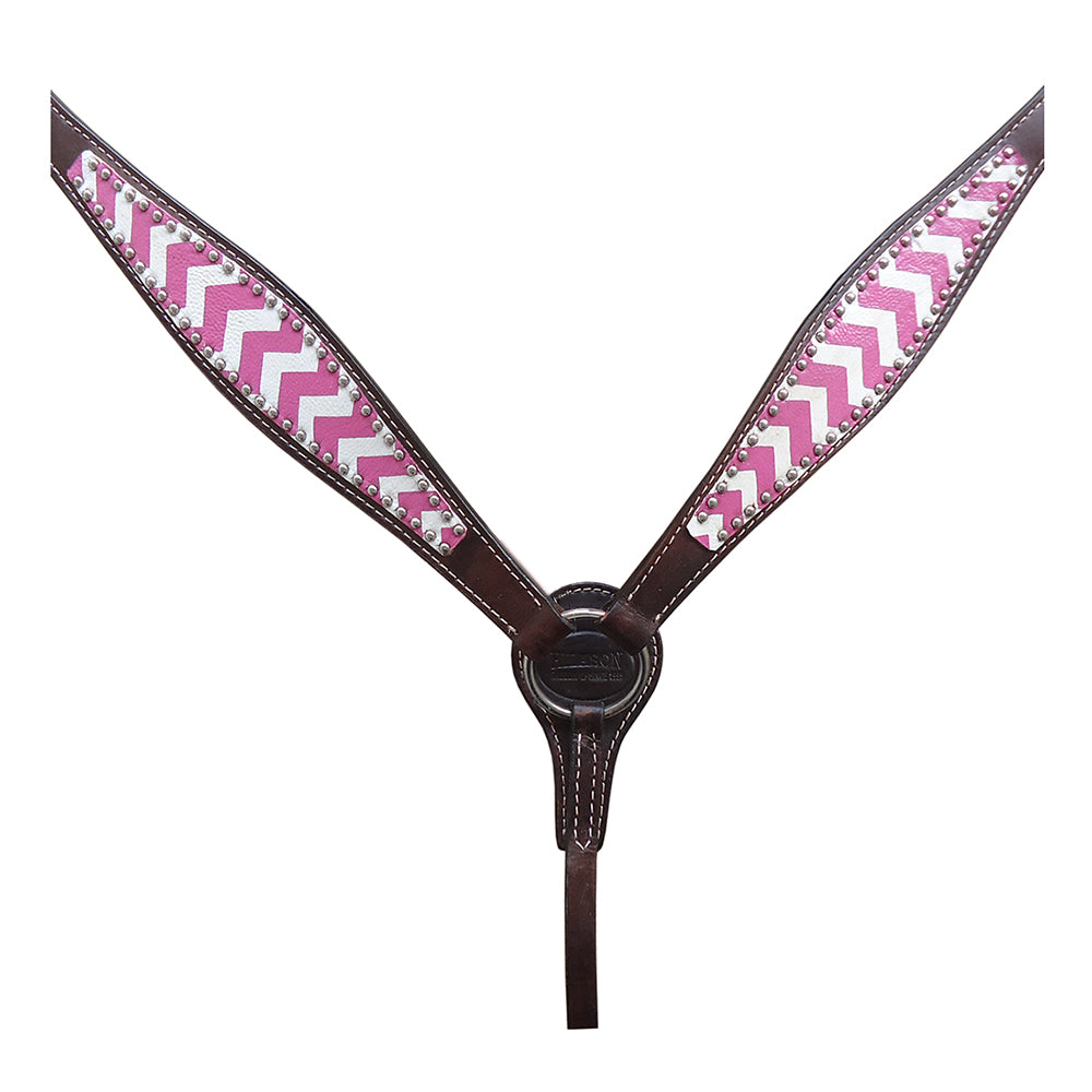HILASON Western Horse Genuine Leather Headstall & Breast Collar Set Pink Zigzag